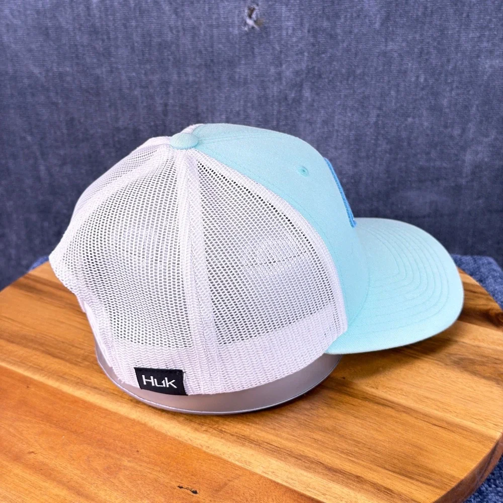 Huk Fishing Trucker Hat OSFA Light Blue Cotton Blend Snapback Patch Cap